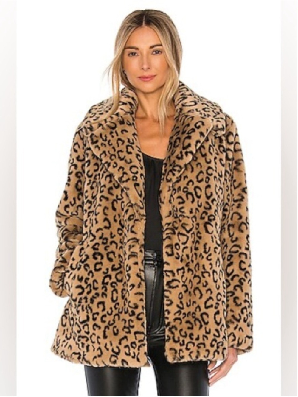 A.L.C. Stone Faux Fur Coat in Light Brown & Black Size XS